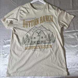 Yellowstone Dutton Ranch Montana Graphic T-Shirt Men’s L Beige Western TV Show